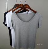 夏莫代尔欧美风圆领韩版修身低领体恤打底衫简约纯色短袖t恤女