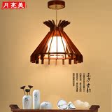 现代中式单头吊灯餐厅茶楼走廊简约创意木艺玻璃复古艺术小吊灯