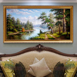 纯手绘古典欧式山水风景油画客厅沙发背景墙装饰挂画横幅手工定制