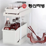韩国进口厨房置物架双层调味瓶收纳层架抽屉橱柜储物塑料整理角架