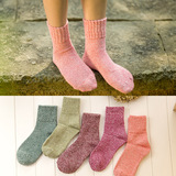 日系文艺复古风并线纯色女袜子原宿长袜加厚羊毛中筒个性配短靴袜
