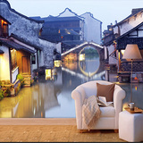 复古大型壁画现代中式江南水乡建筑风景沙发电视背景墙壁纸3D墙纸