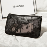 新款大牌专柜化妆包 黑色蕾丝透明网纱收纳包复古女士手包整理包