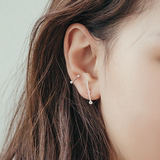 韩国代购耳环饰品 全925银 竹节一字不对称 耳环耳钉