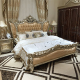 欧式真皮床 美式1.8米实木大床双人床 公主床婚床 香槟银卧室床铺