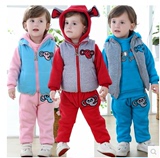男童女童装冬装儿童卫衣三件套1-2-3岁宝宝棉衣服外套装加绒加厚