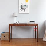 简约台式电脑桌实木家用带抽书桌书架组合黑胡桃色现代简易办公桌