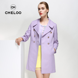 CHELOO品牌女装秋冬新款正品英伦韩版翻领修身中长款名媛风衣外套