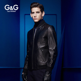 G＆G男装男士休闲外套修身韩版夹克衫阿玛尼山羊皮机车单皮皮衣薄