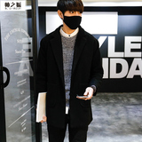 2016韩版男士夹棉修身中长款单排扣翻领外套潮男风衣加厚毛呢大衣