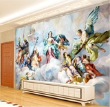 欧式宗教油画电视背景墙纸古典天堂圣母客厅卧室壁画酒店整张壁纸