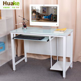 华可1米电脑桌办公桌 钢化玻璃电脑桌培训桌 网吧桌简易桌一体机