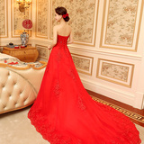 婚纱2016新款夏季韩版红色长拖尾抹胸修身显瘦蕾丝新娘结婚礼服女