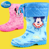 迪士尼防滑儿童雨靴小孩水鞋宝宝棉鞋 儿童加绒保暖雨鞋男童女童