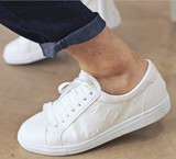 2016春季海外代购男鞋韩国男韩版圆头系带白板鞋子男休闲白色板鞋