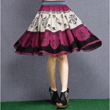 2016春款民族风裙子夏装新款女装360度大摆全棉印花半身裙