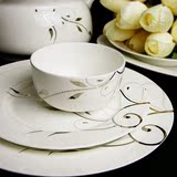 景德镇陶瓷器银色树叶青花瓷56头骨瓷餐具套装中欧式碗盘碗碟包邮