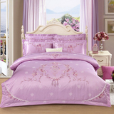 欧美风慧爱富安娜天丝床上四件套1.8m双人全棉被子被套床单淡紫