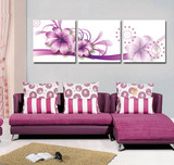 现代 客厅装饰画欧式无框画壁画 挂画紫花沙发背景墙画清新三联画