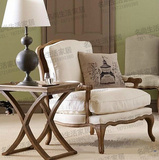 美式乡村实木单人沙发出口法式休闲椅欧式客厅布艺老虎椅边几特价