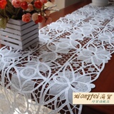 外贸原单 餐桌茶机手工绣花白带丽白色纯棉桌旗桌带盖布桌布台布