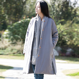 2015冬季棉麻女装中国风复古棉衣中长款原创修身中式加厚棉服外套