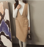 2015纯色通勤冬季新款韩版修身显瘦大V领无袖毛呢背心中裙女装