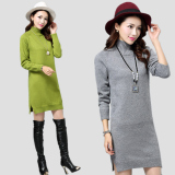 2015冬季新款韩版女装针织衫加厚毛衣修身套头羊毛衫中长款打底衫