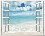 特价包邮墙贴假窗户山水海滩沙滩餐厅客厅房间装饰墙画贴纸玻璃膜