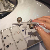 代购 Dior迪奥 新款圆形金银镜面两色接拼大小珍珠两用 耳钉