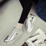 秋季韩版金色鞋银色运动鞋女士休闲鞋潮鞋厚底内增高松糕底女板鞋