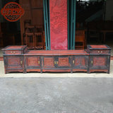 老挝大红酸枝黑框配红料三组合电视柜 纯生磨原木色明清古典正品
