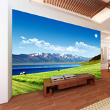 蓝天白云大型壁画草原风景海景 客厅电视墙背景墙纸 无缝3D壁纸