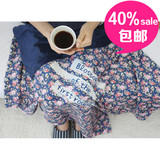 特价包邮【在途现货】 韩国代购藏蓝色花朵短绒膝盖毯懒人毯c2327