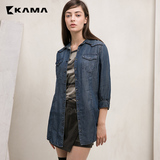 卡玛KAMA 秋季修身显瘦时尚百搭休闲中长款牛仔衬衫女7315860
