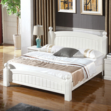 宜家实木白色床欧式橡木床现代简约公主床韩式田园卧房地中海家具