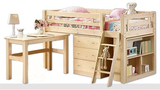 特价实木儿童床实木书桌组合床 带护栏松木半高学生床带书桌书柜