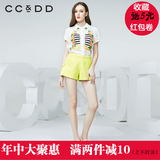 CCDD2016夏装新款专柜正品女贴花直筒裤纯色修身简约短裤C52P211