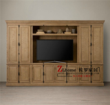 美式客厅实木组合电视柜  橡木储物柜 法式简约高档天地锁衣柜