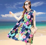 韩版女装夏装波西米亚长裙胖mm绵绸加肥沙滩裙特大码连衣裙200斤