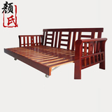 实木沙发床组合橡胶木沙发现代中式两用折叠推拉布艺三人位沙发床