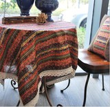 波西米亚民族风 棉麻印花布 服装面料 桌布沙发布 烫金素色直条