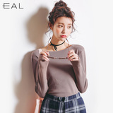 2016春秋季东大门新款韩版一字领短款针织衫女套头长袖打底衫纯色