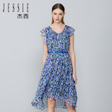 JESSIE杰西女装夏装新款花色无袖气质宽松熟女连衣长裙JUSDL393