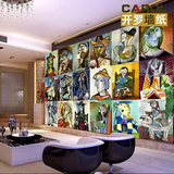 定制复古抽象艺术客厅沙发电视背景墙油画人物无缝无纺布墙纸壁画