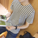 夏季男士圆领短袖T恤青少年韩版男生潮流条纹大码短袖体恤休闲t恤