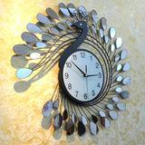 大号孔雀装饰钟表客厅个性挂钟 欧式现代创意时钟时尚静音石英钟