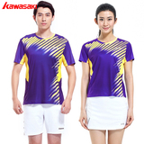 2015川崎羽毛球服速干运动服男女T恤短袖圆领套装上装紫色15129