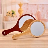化妆镜子梳妆镜化妆实木制做便携式美容镜手柄镜美容院木柄镜台式