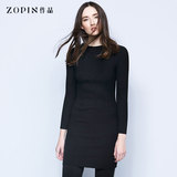 Zopin/作品2016春装新款欧美简约女装半高领修身显瘦针织连衣裙